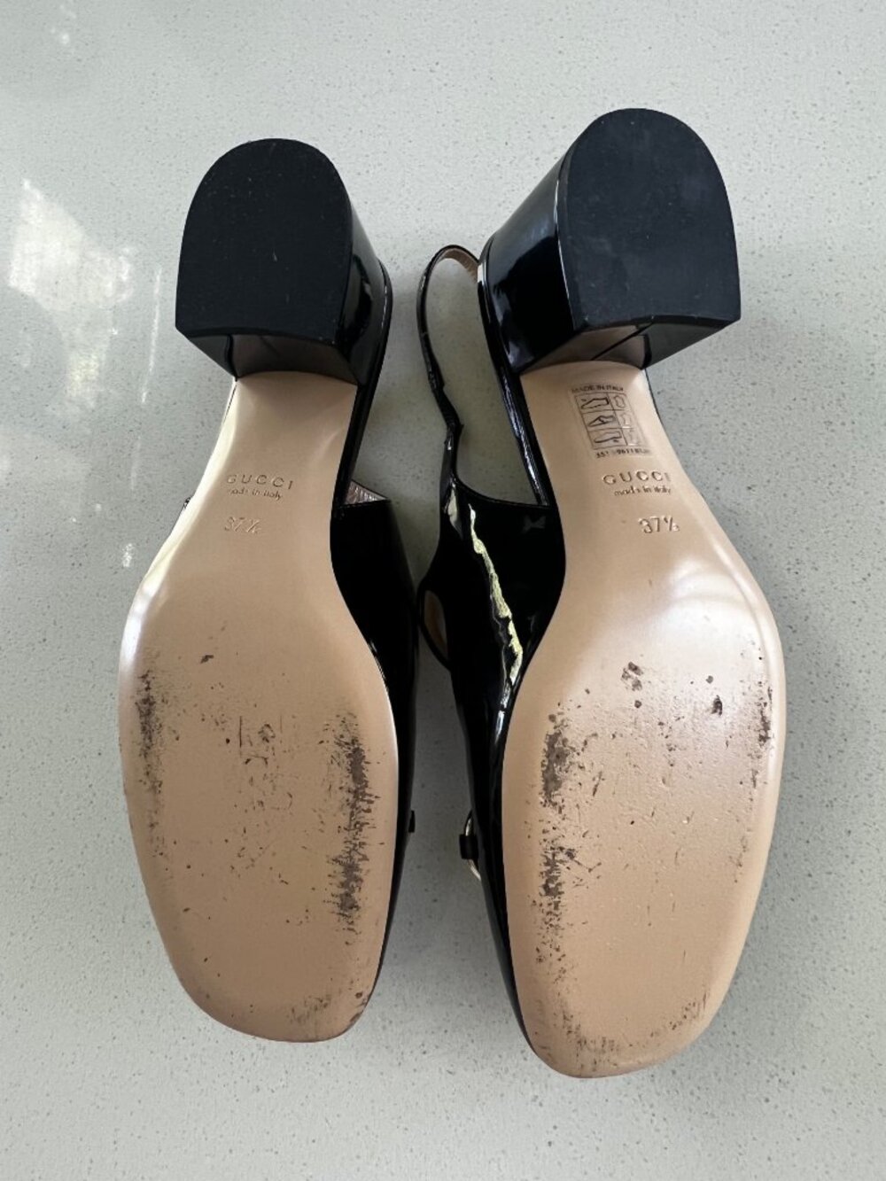 GUCCI Horsebit 42MM black Patent Leather Slingback Pumps heels SIZE 37.5 - Picture 9 of 10